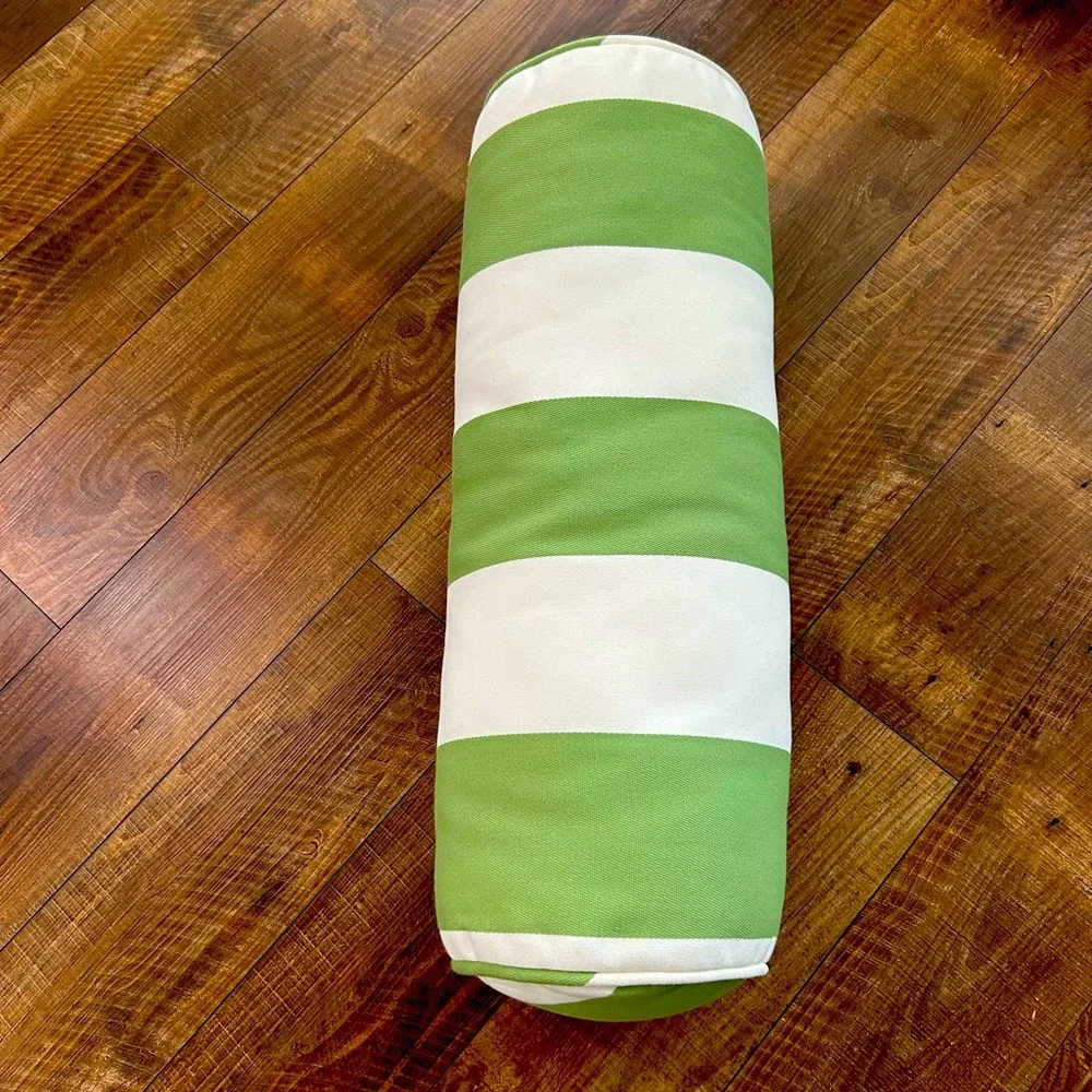 Pottery Barn Green and white cushion- neck roll